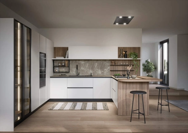 Cucina Moderna con penisola Luce Composizione 01 di Prima Cucine
