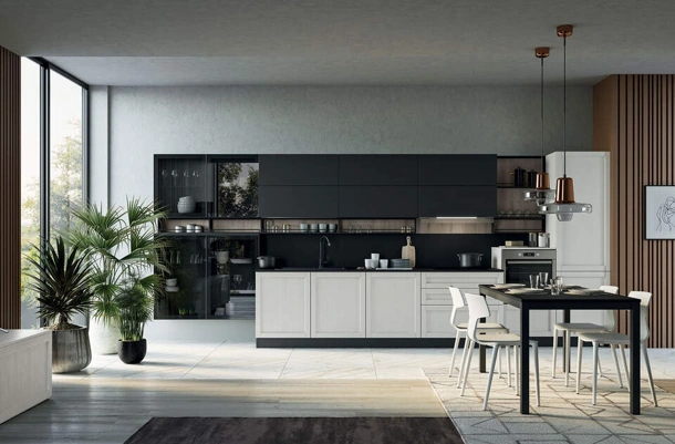 Cucina Moderna lineare Noah Composizione 05 in legno laccato di Prima Cucine