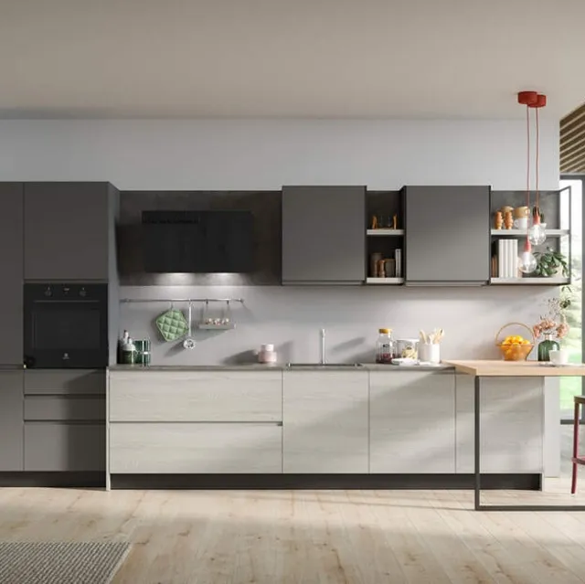 Cucina Moderna in laminato frassino e pet con penisola Fly Composizione 04 di Prima Cucine