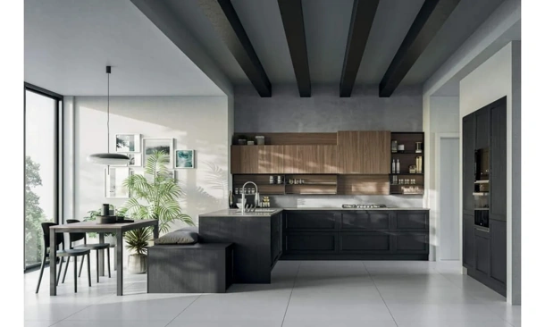 Cucina con penisola Noah Composizione 02 in legno laccato di Prima Cucine