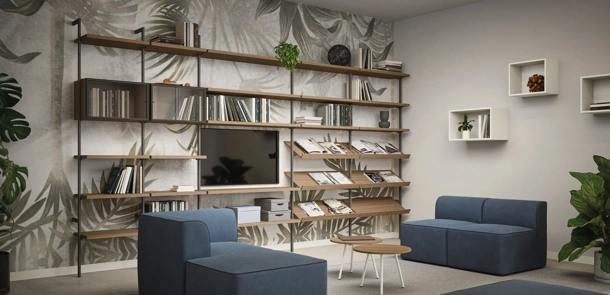 Mobile Ufficio Libreria componibile Sistema Uniko in melaminico Noce Naturale di Cinquanta3
